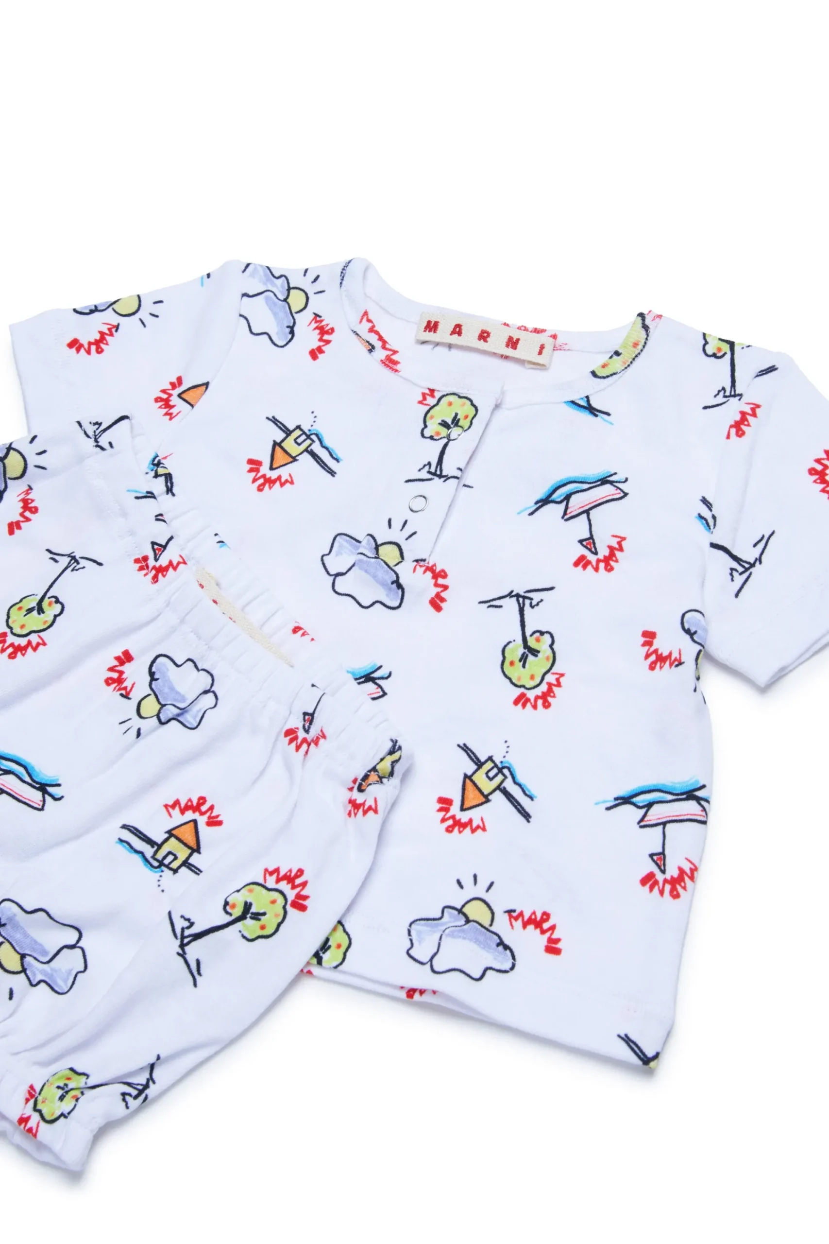 Newborn (0-12M)>MARNI Happy Sun allover cotton outfit white