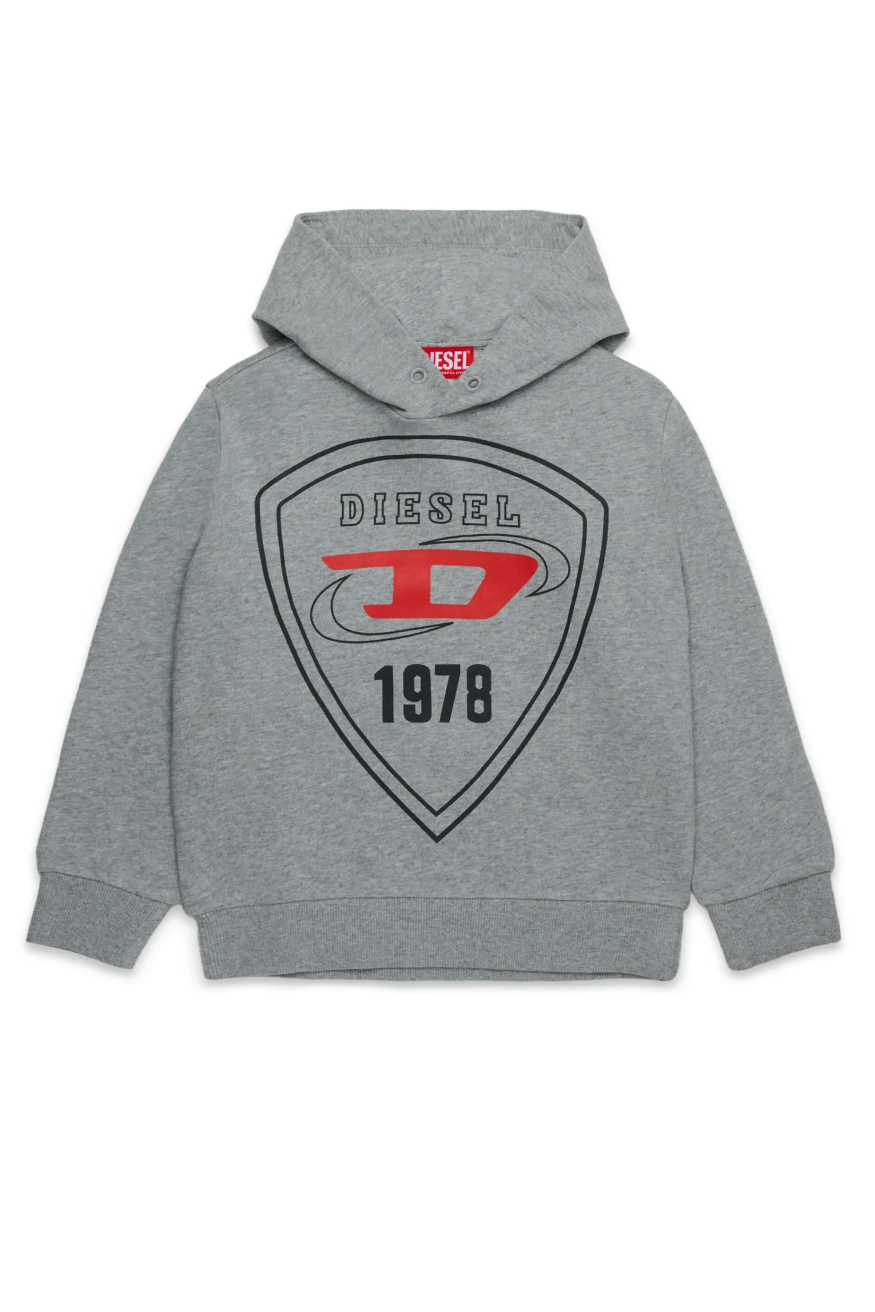 Sweatshirts>DIESEL Hooded sweatshirt with shield logo print grey melange