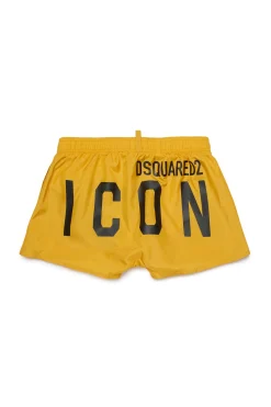 Logomania | Logomania>DSQUARED2 ICON branded boxer swimsuit mustard yellow