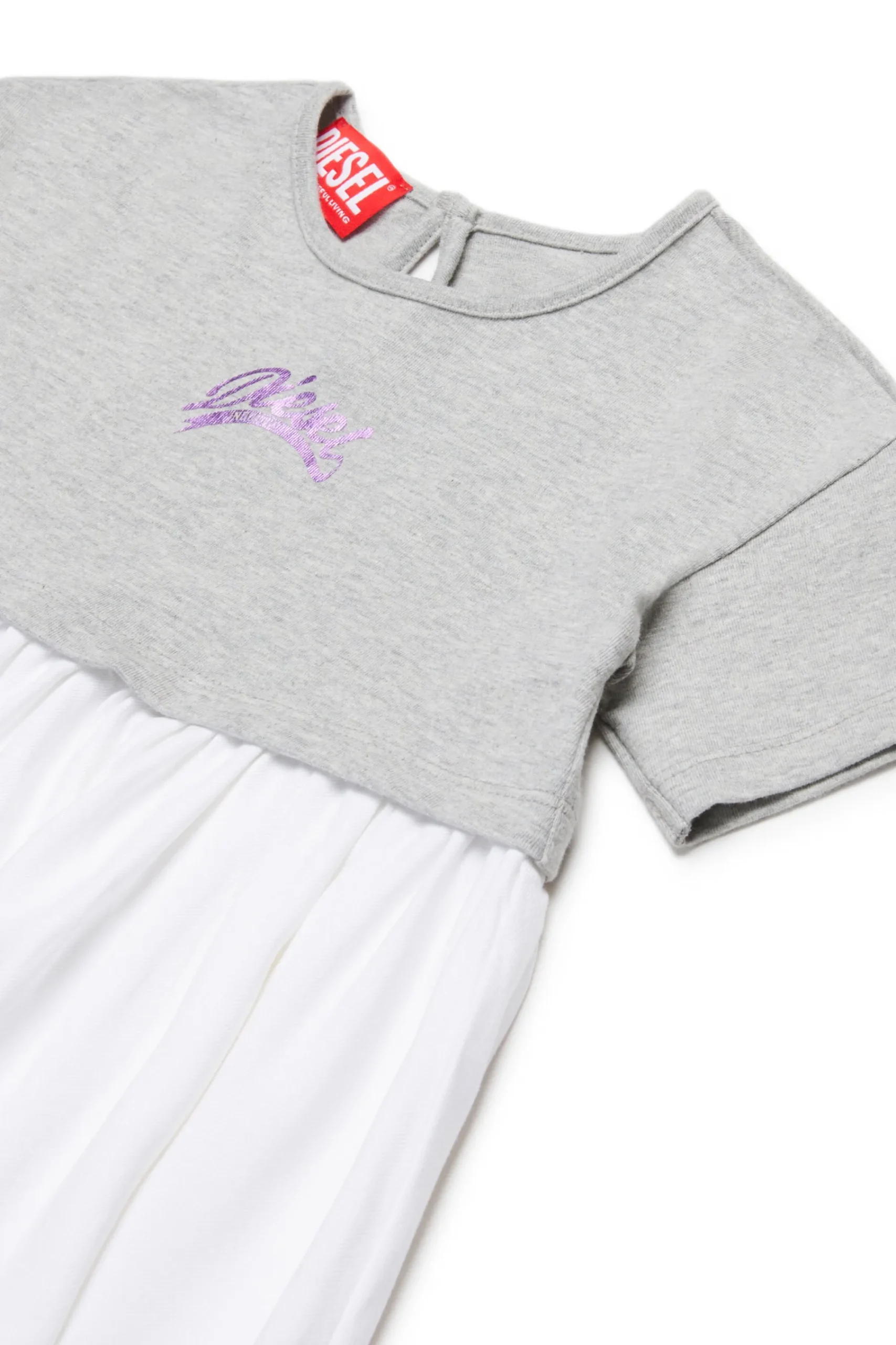 Dresses>DIESEL Jersey dress with ruffles in viscose light grey melange