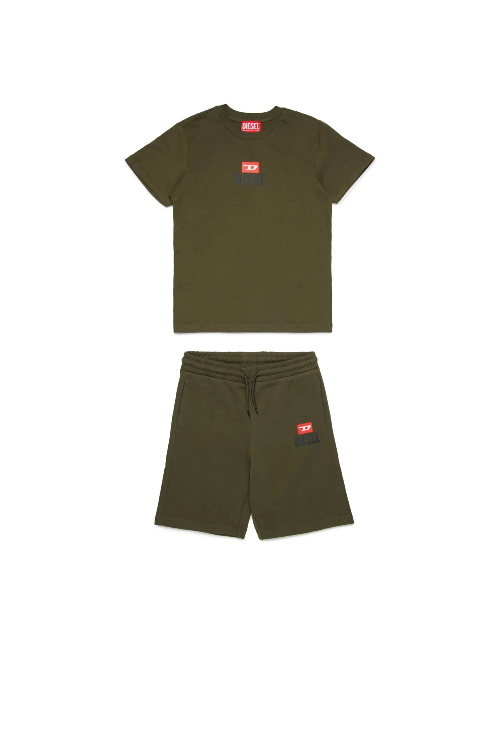 Jumpsuits | Tracksuits>DIESEL Jersey t-shirt and bermuda shorts set with logo D dusty olive