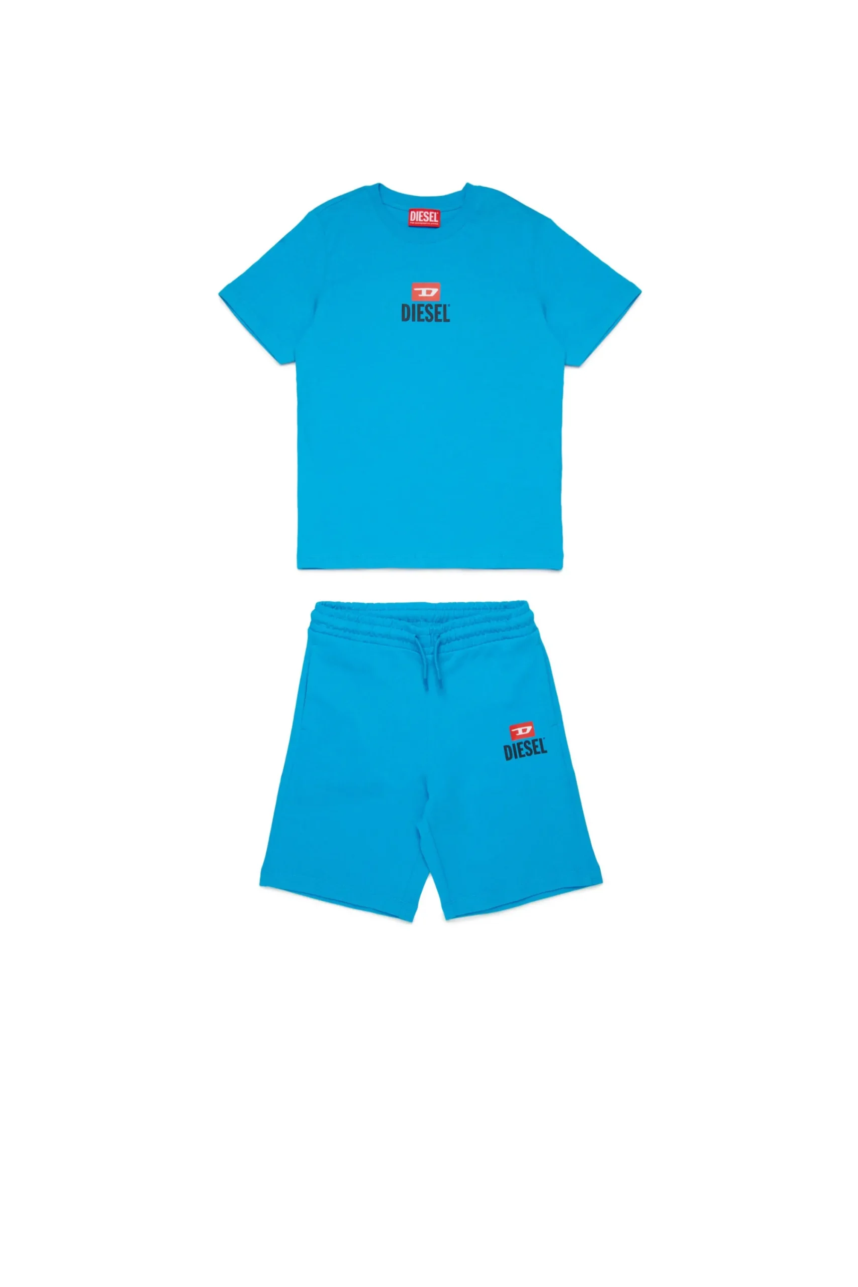 Jumpsuits | Tracksuits>DIESEL Jersey t-shirt and bermuda shorts set with logo D turquoise