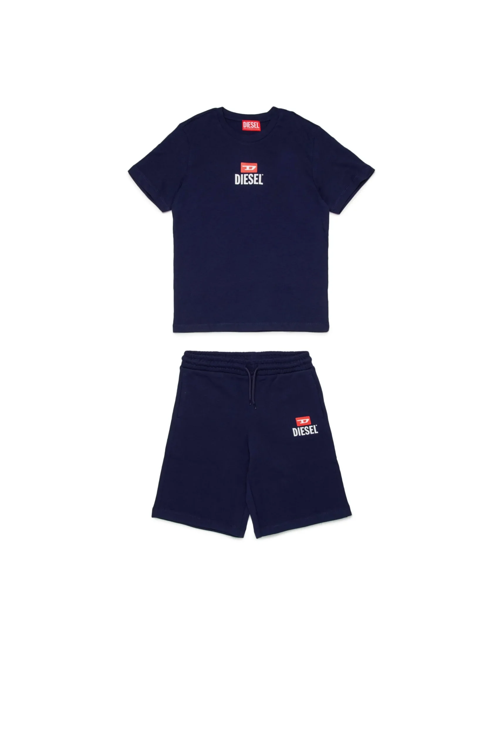 Jumpsuits | Tracksuits>DIESEL Jersey t-shirt and bermuda shorts set with logo D blue peacoat