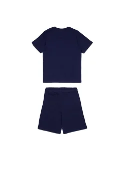 Jumpsuits | Tracksuits>DIESEL Jersey t-shirt and bermuda shorts set with logo D blue peacoat