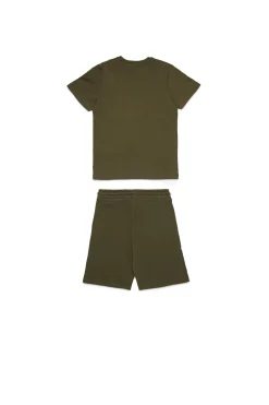 Jumpsuits | Tracksuits>DIESEL Jersey t-shirt and bermuda shorts set with logo D dusty olive