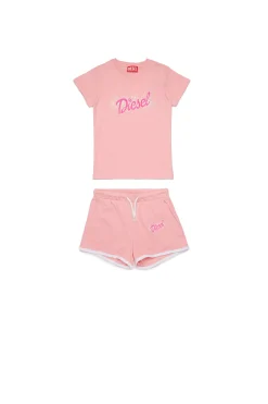 Jumpsuits>DIESEL Jersey t-shirt and shorts set with logo light pink