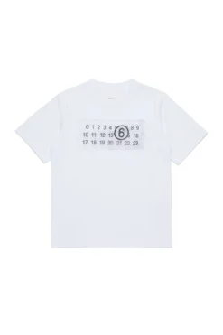 T-Shirts | Logomania>MM6 MAISON MARGIELA Jersey T-shirt branded with Numeric Logo Pixel white