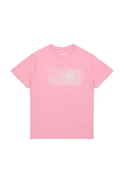 T-Shirts | Logomania>MM6 MAISON MARGIELA Jersey T-shirt branded with Numeric Logo Pixel light pink