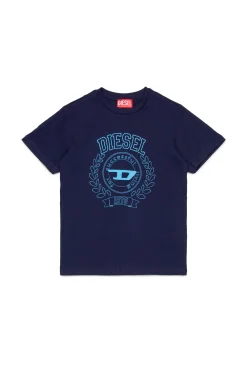 T-Shirts | T-Shirts>DIESEL Jersey T-shirt with logo blue peacoat
