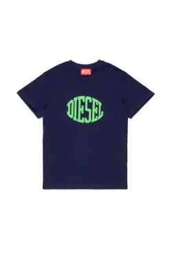 T-Shirts | T-Shirts>DIESEL Jersey T-shirt with logo blue peacoat