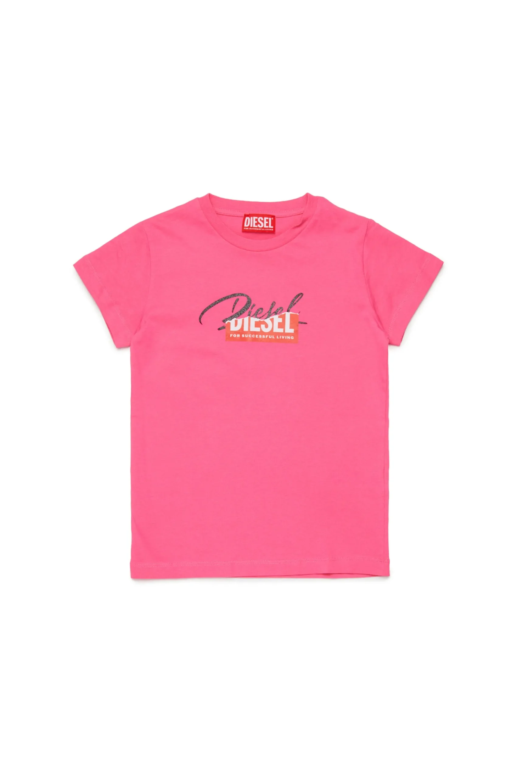 T-Shirts>DIESEL Jersey T-shirt with superimposed logo hot pink