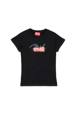 T-Shirts>DIESEL Jersey T-shirt with superimposed logo black