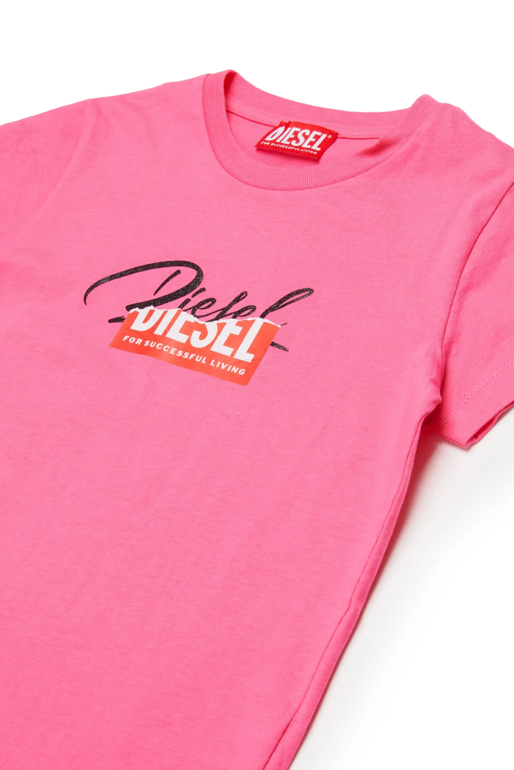 T-Shirts>DIESEL Jersey T-shirt with superimposed logo hot pink