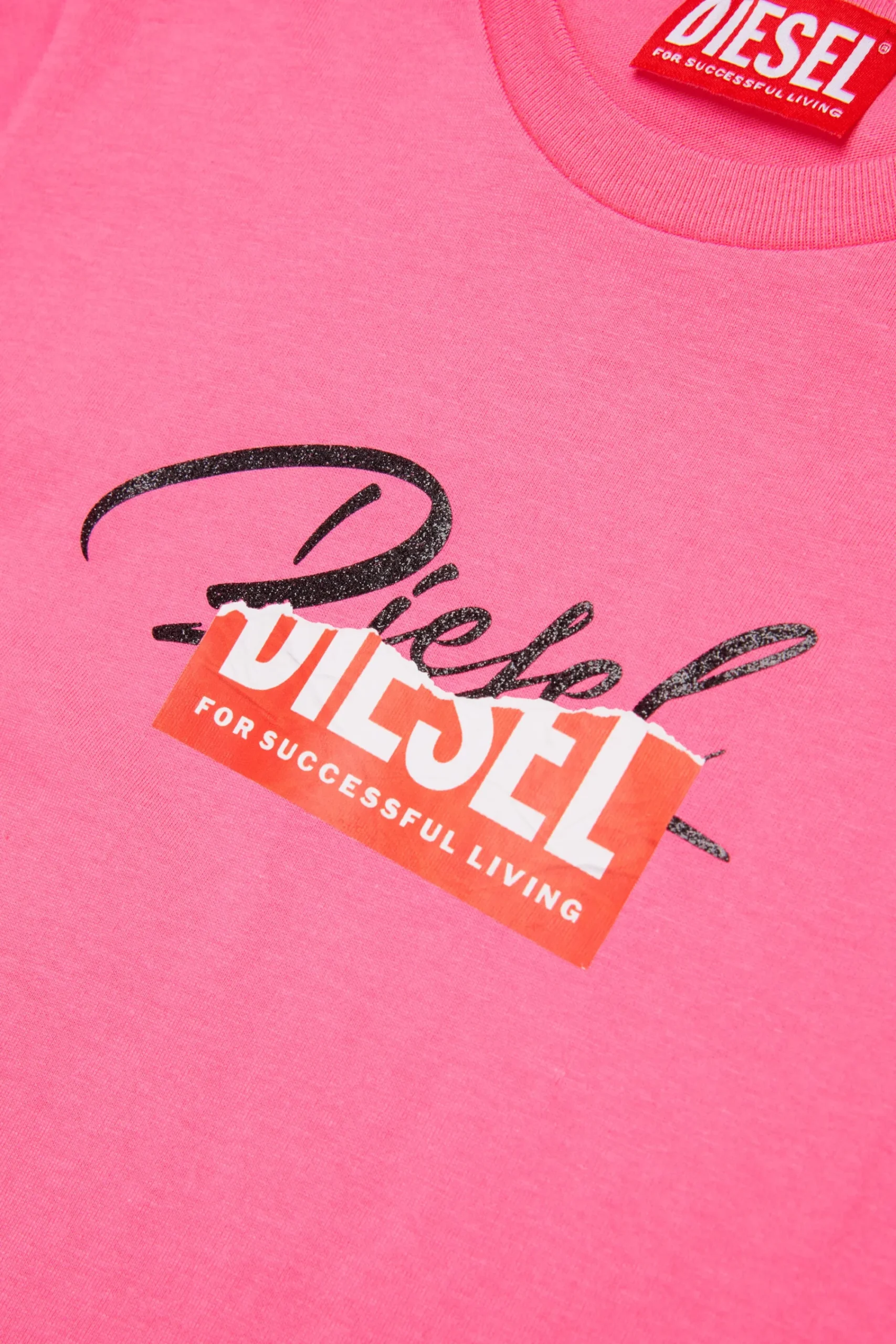 T-Shirts>DIESEL Jersey T-shirt with superimposed logo hot pink