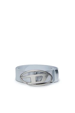 Belts | Oval D By Diesel>DIESEL Leather belt with logo silver