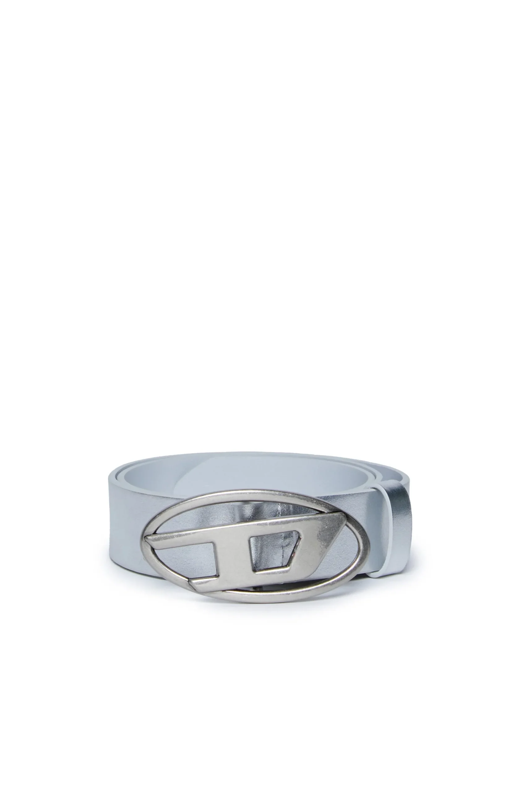 Belts | Oval D By Diesel>DIESEL Leather belt with logo silver