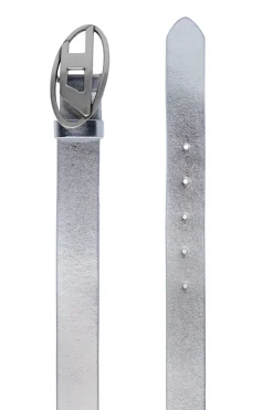 Belts | Oval D By Diesel>DIESEL Leather belt with logo silver