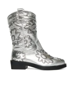 Boots And Combat Boots | Boots And Combat Boots>MARNI Leather cowboy boots with flowers silver