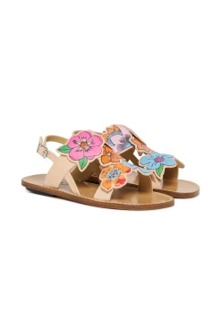 Slippers And Sandals | Slippers And Sandals>MARNI Leather slingback sandals with flowers beige