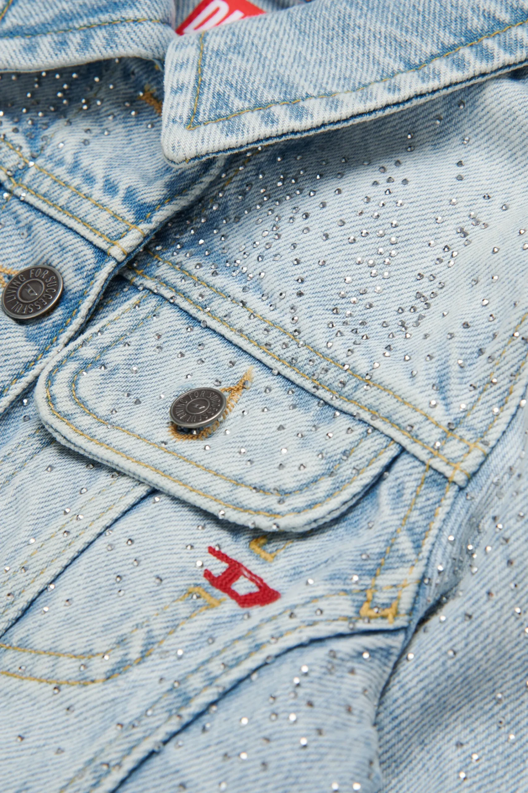 Jackets And Padded Jackets | Denim-Mania>DIESEL Light denim jacket with microstones blue denim