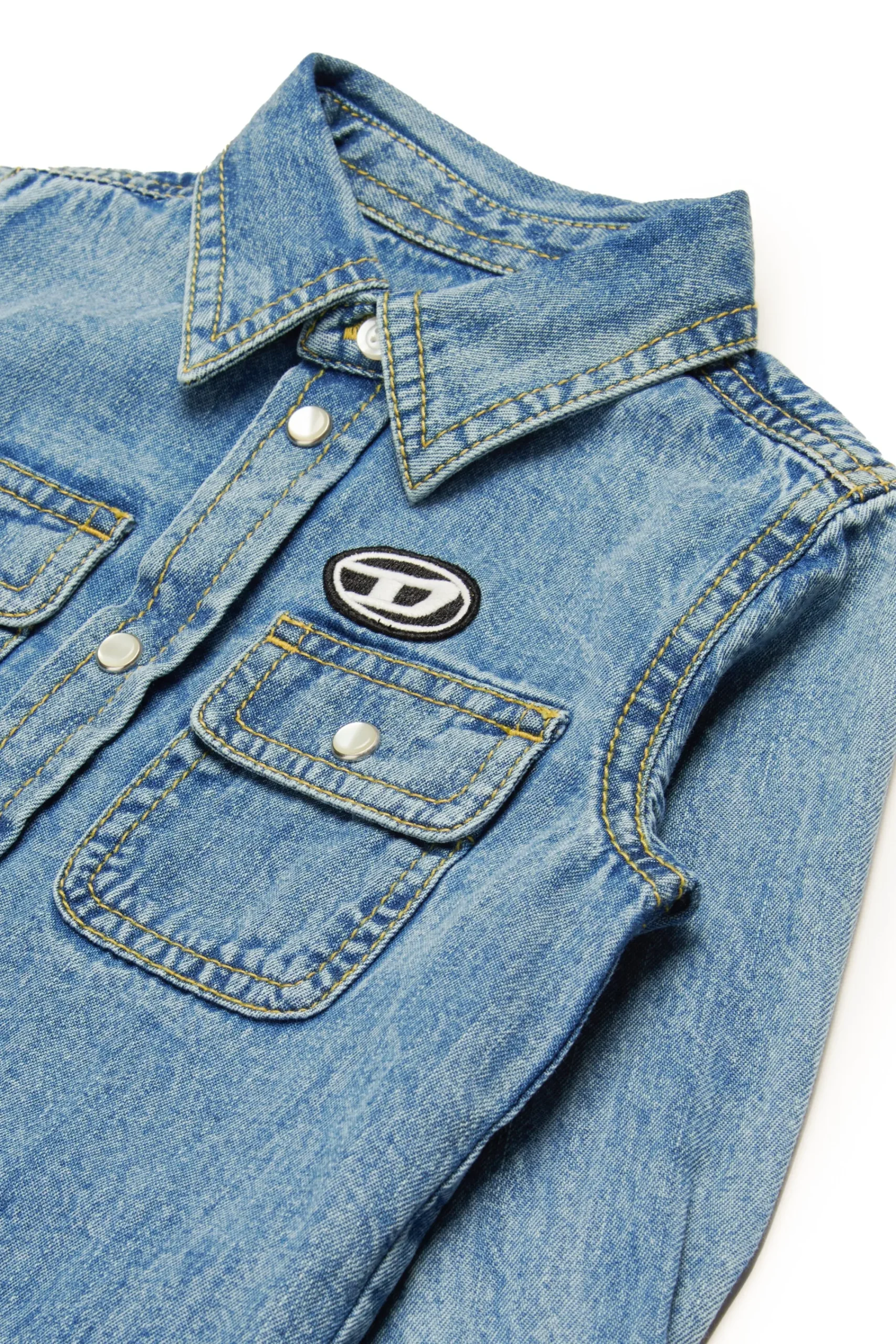 Shirts>DIESEL Light denim shirt branded with Oval D logo blue denim
