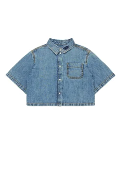 Shirts | Denim-Mania>DIESEL Light-coloured light denim cropped shirt blue denim