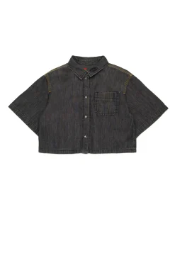 Shirts | Denim-Mania>DIESEL Lightweight black denim cropped shirt Denim Black