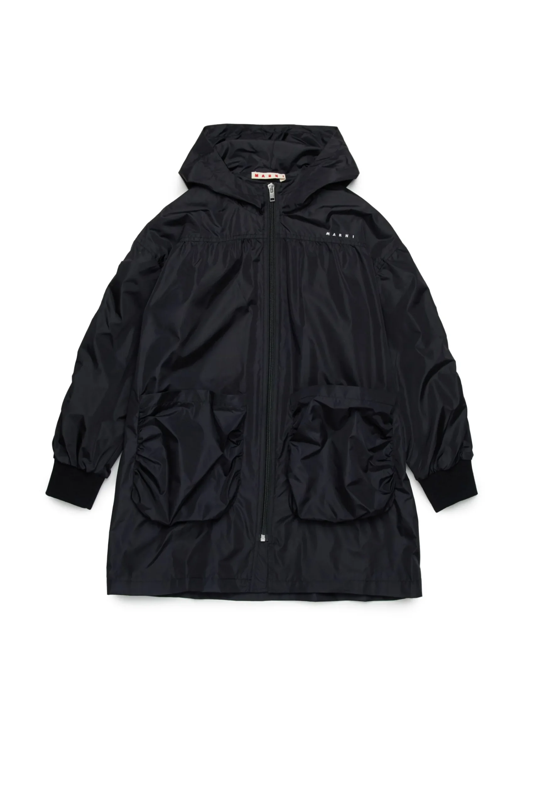 Jackets And Padded Jackets>MARNI Long branded windbreaker jacket black