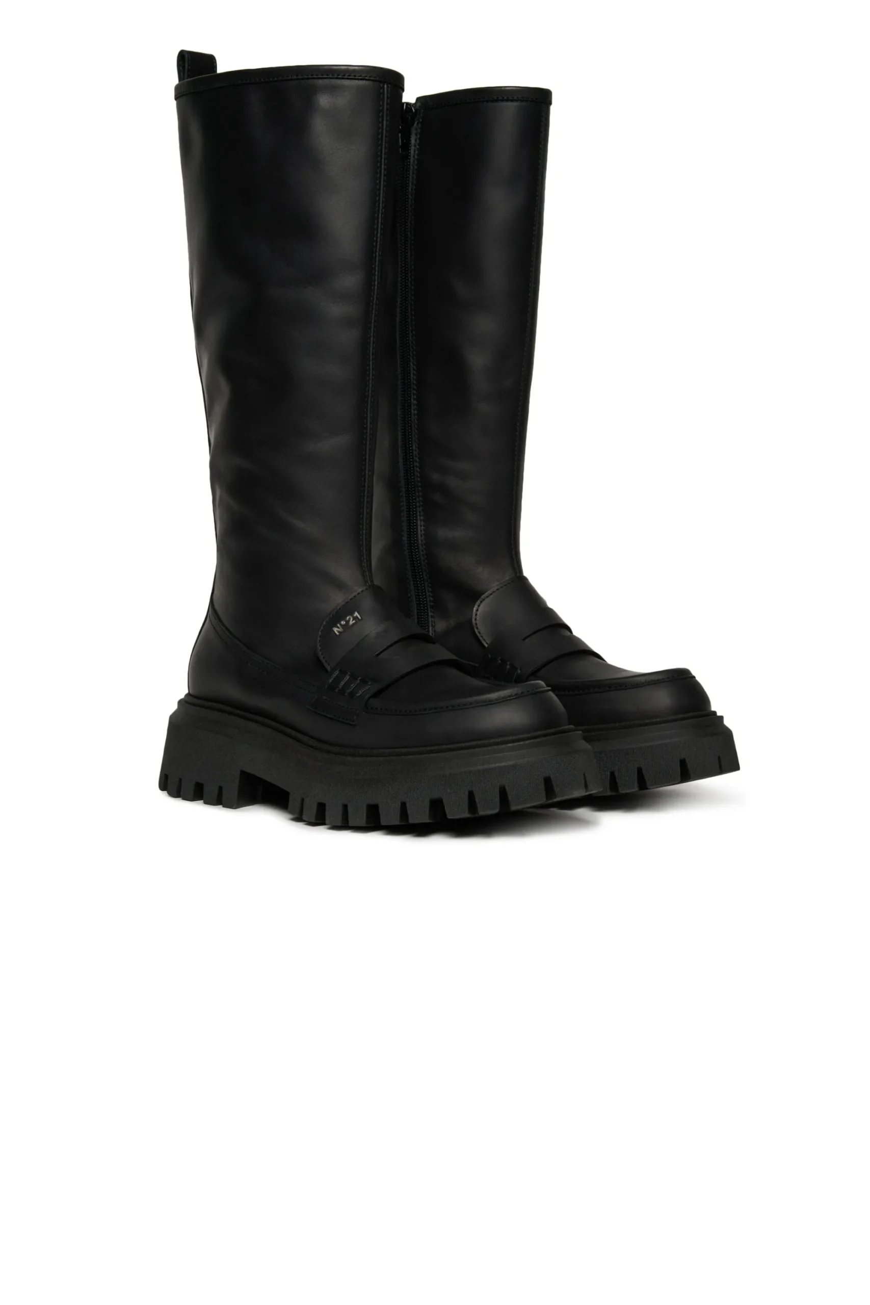 Boots And Combat Boots | Boots And Combat Boots>N°21 Long leather boots with track sole black