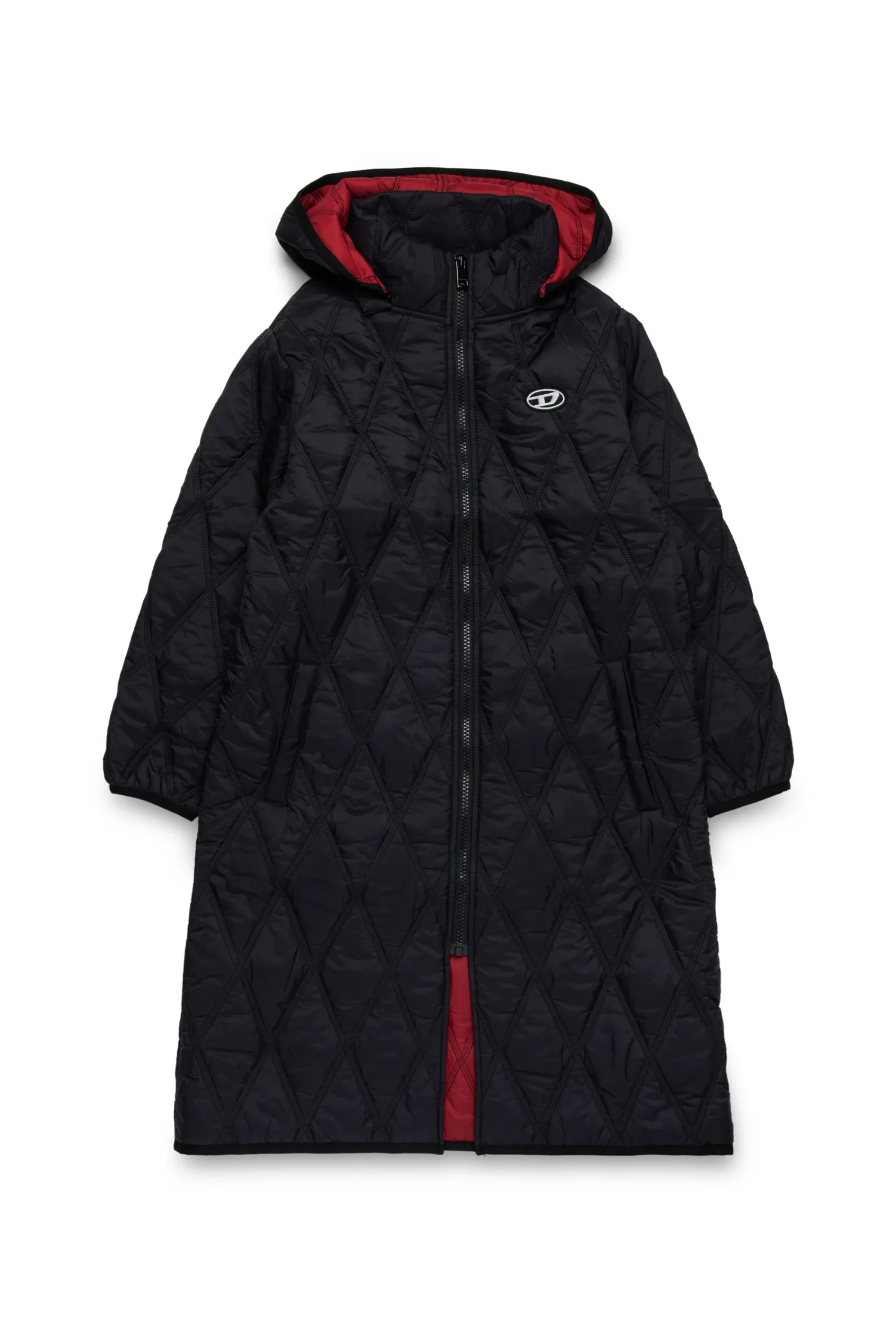 Jackets And Padded Jackets>DIESEL Long lightweight quilted diamond-pattern padded jacket black