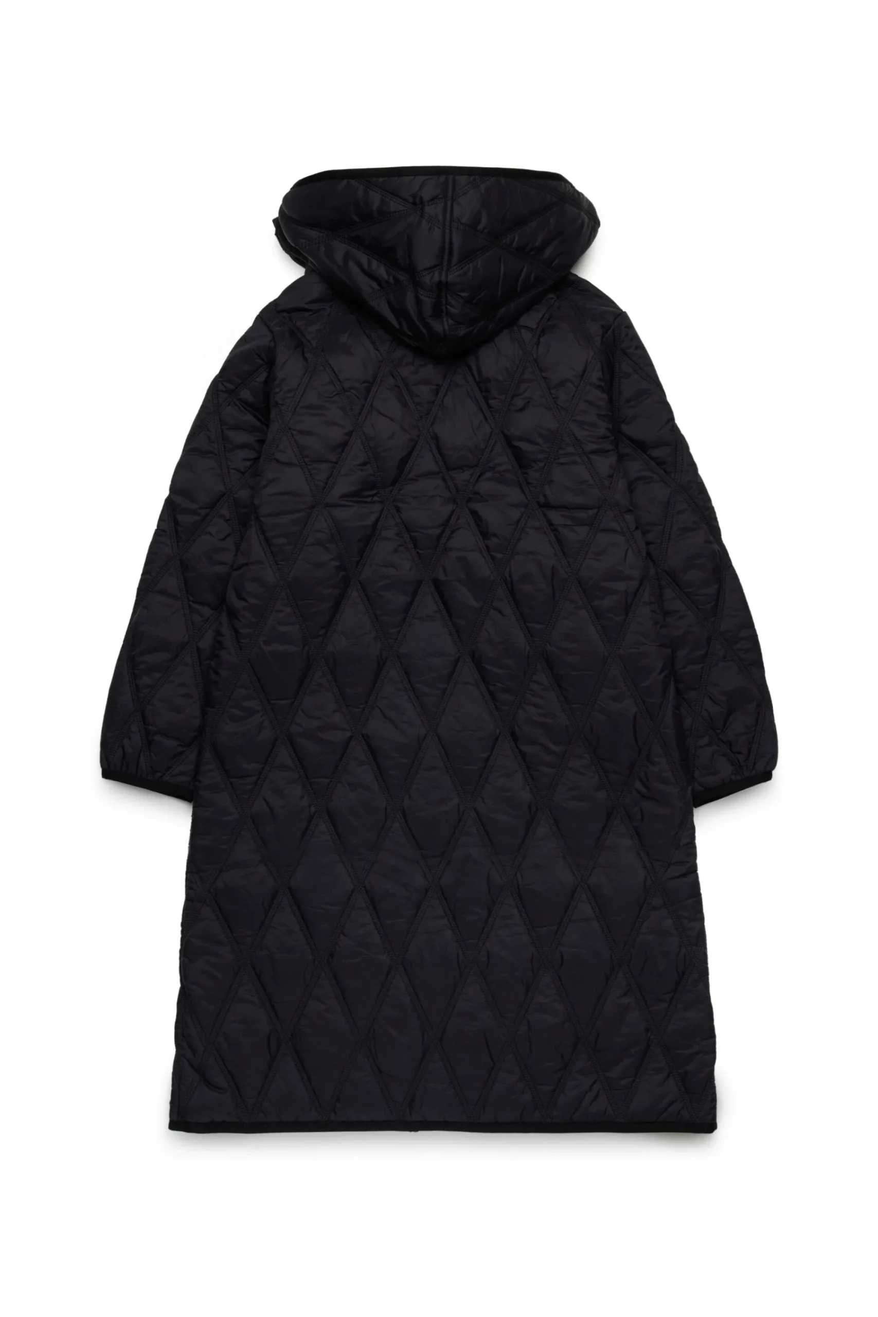 Jackets And Padded Jackets>DIESEL Long lightweight quilted diamond-pattern padded jacket black