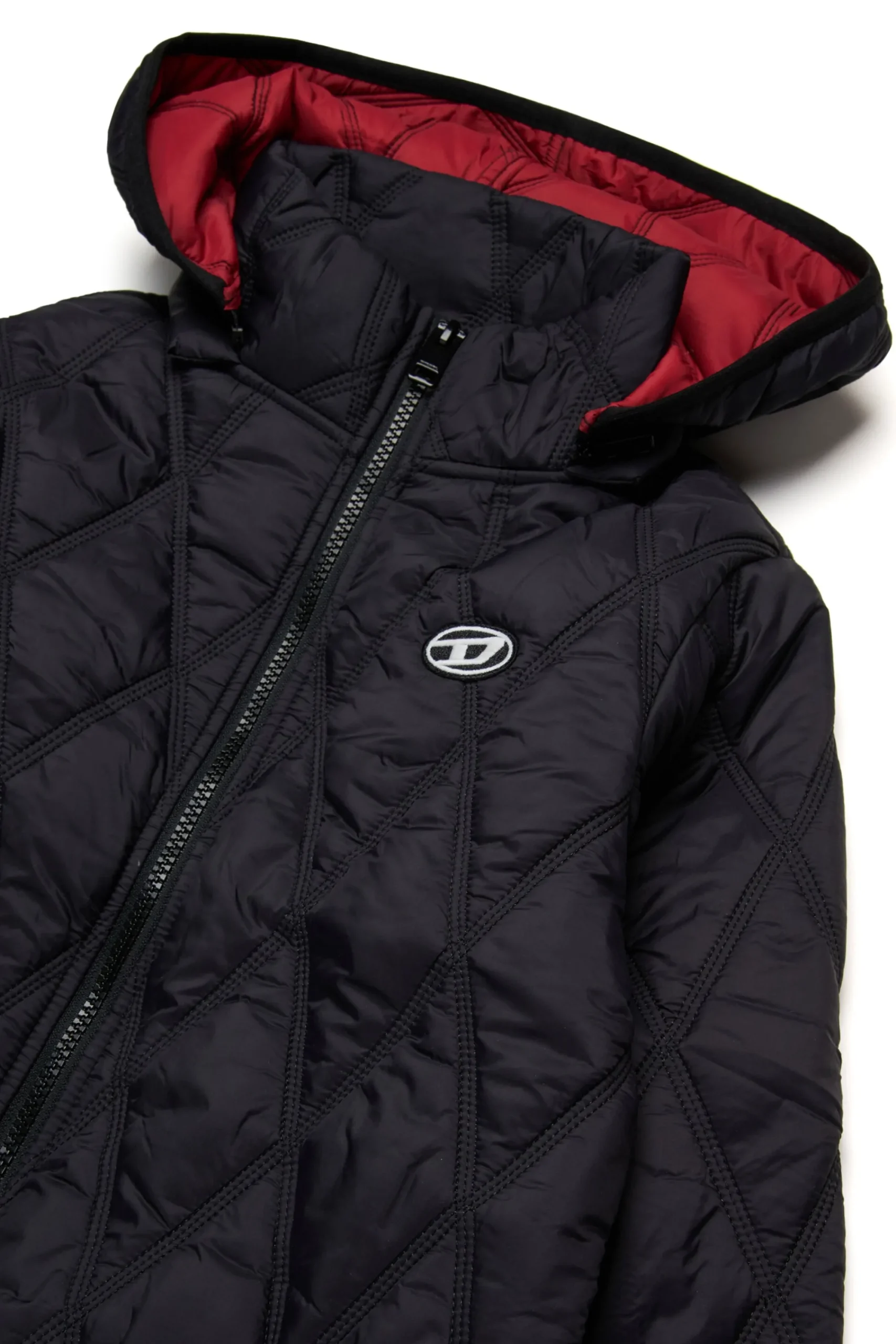 Jackets And Padded Jackets>DIESEL Long lightweight quilted diamond-pattern padded jacket black