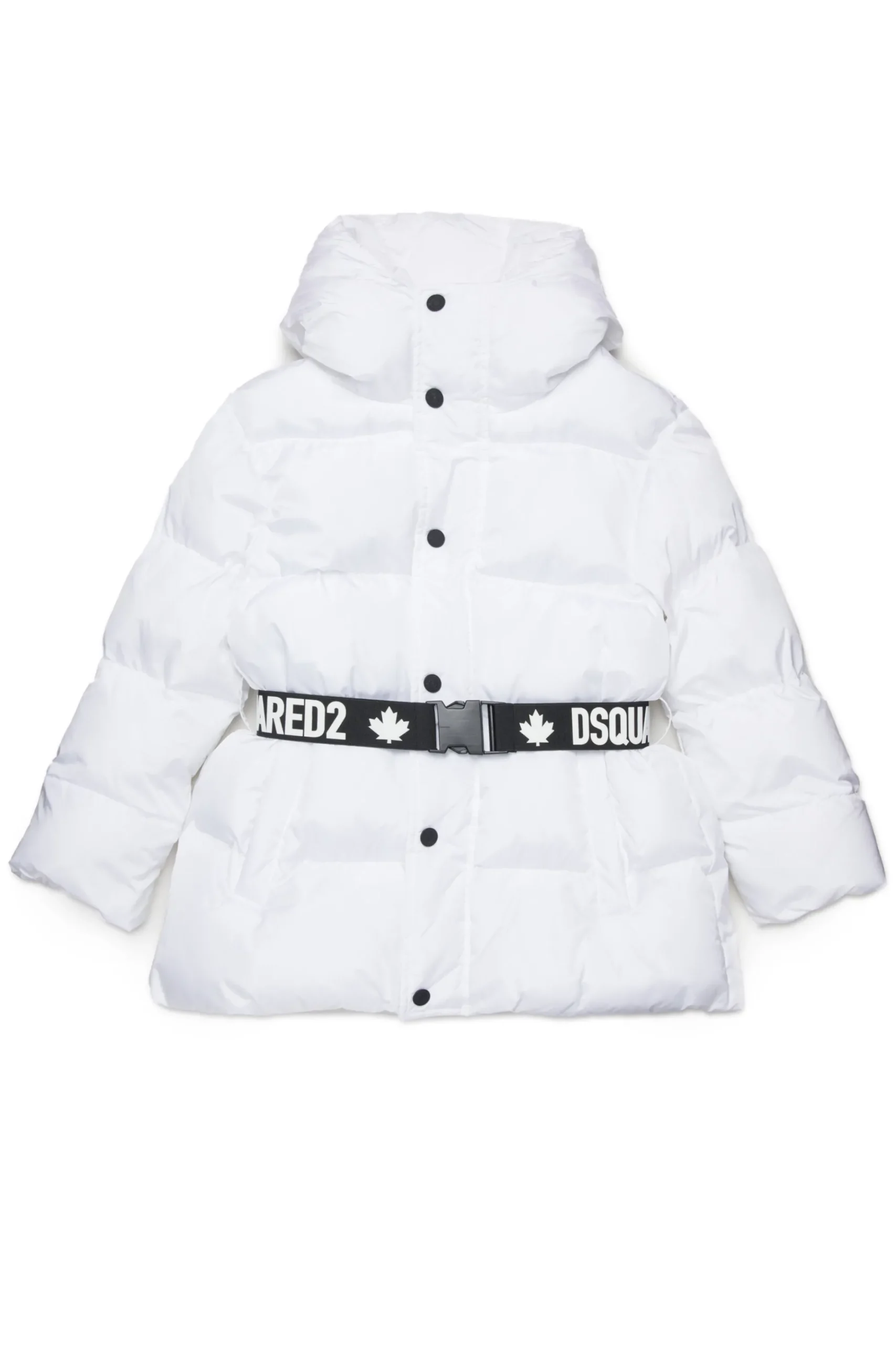 Jackets And Padded Jackets>DSQUARED2 Long padded jacket with branded belt white