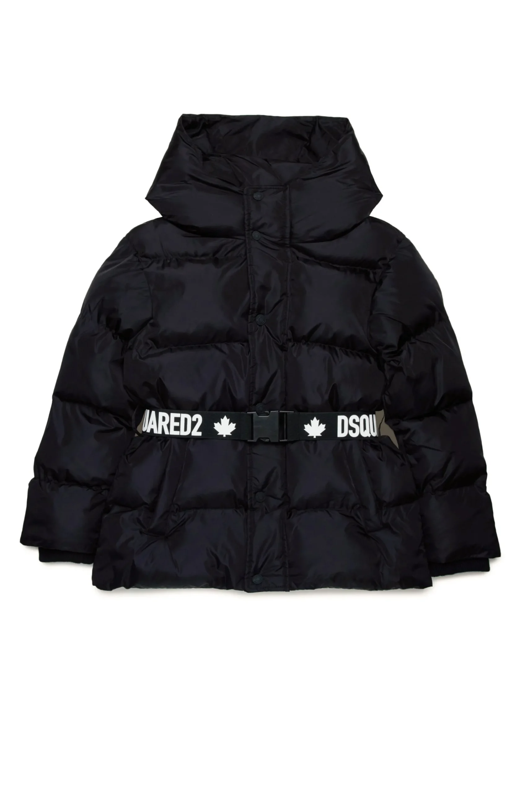 Jackets And Padded Jackets>DSQUARED2 Long padded jacket with branded belt black