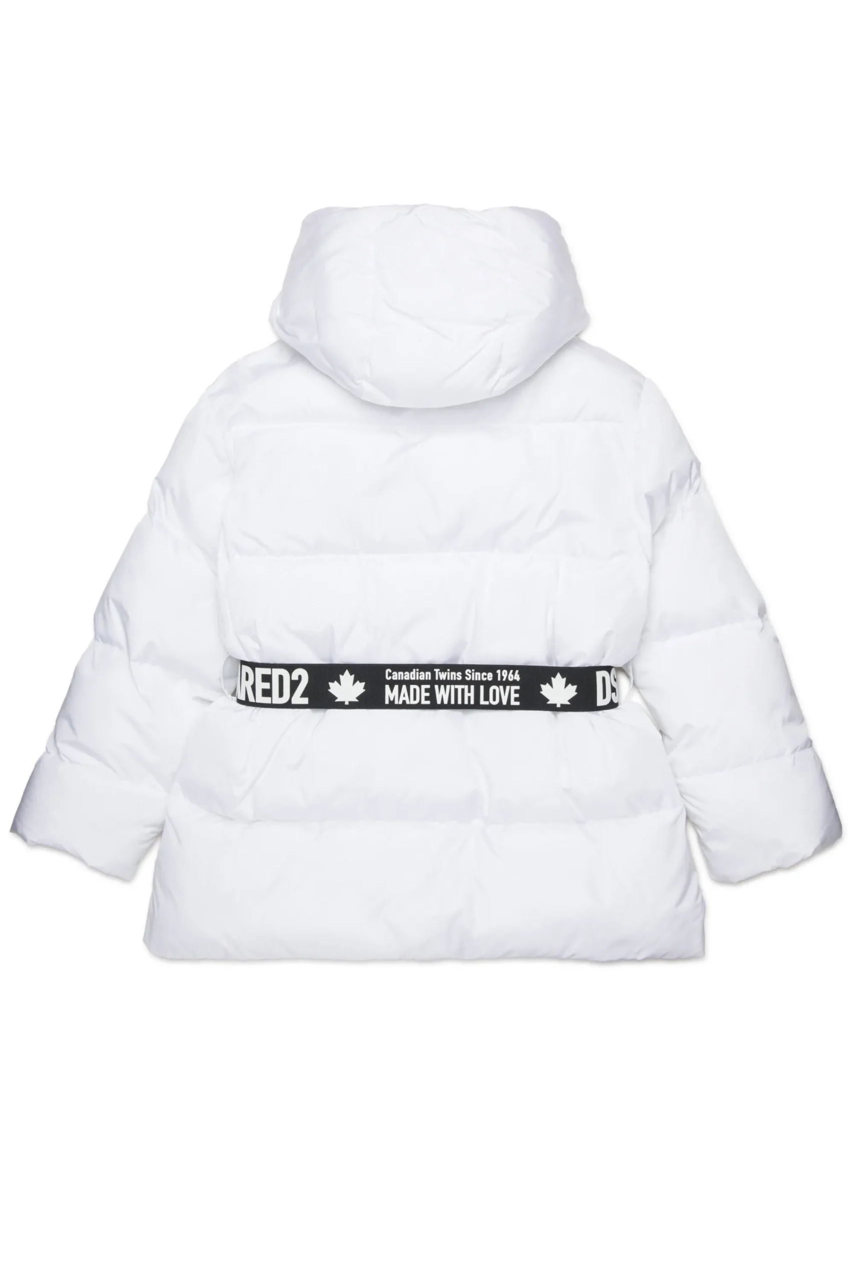 Jackets And Padded Jackets>DSQUARED2 Long padded jacket with branded belt white