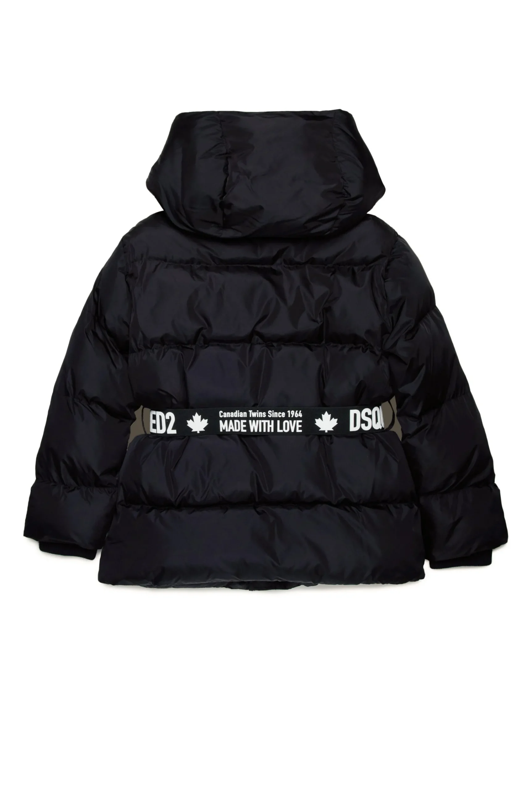 Jackets And Padded Jackets>DSQUARED2 Long padded jacket with branded belt black