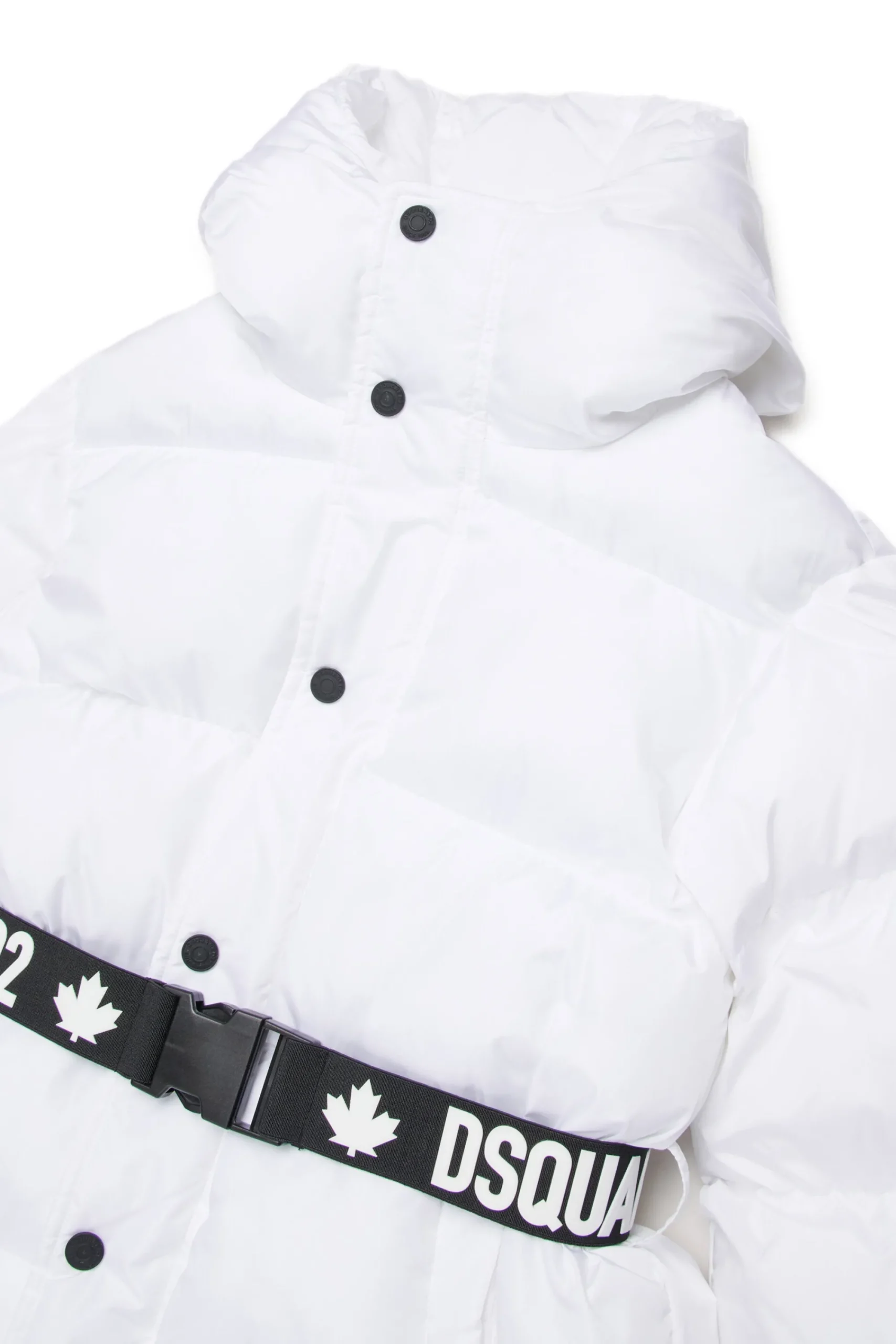 Jackets And Padded Jackets>DSQUARED2 Long padded jacket with branded belt white
