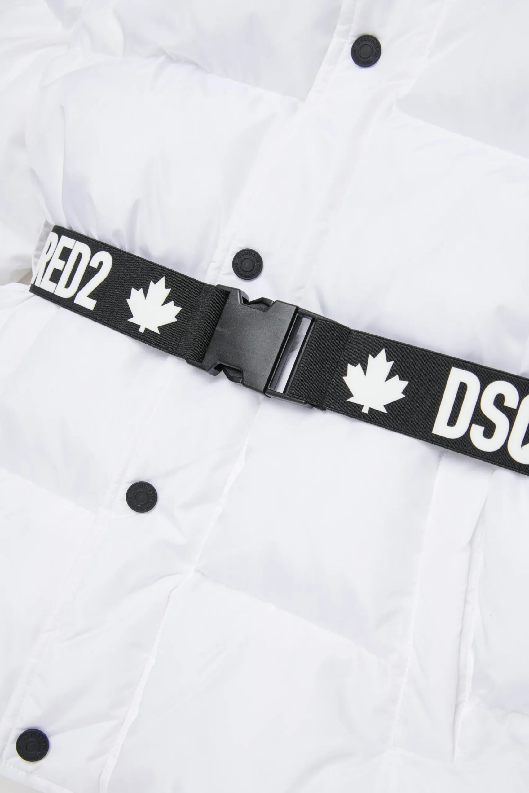 Jackets And Padded Jackets>DSQUARED2 Long padded jacket with branded belt white