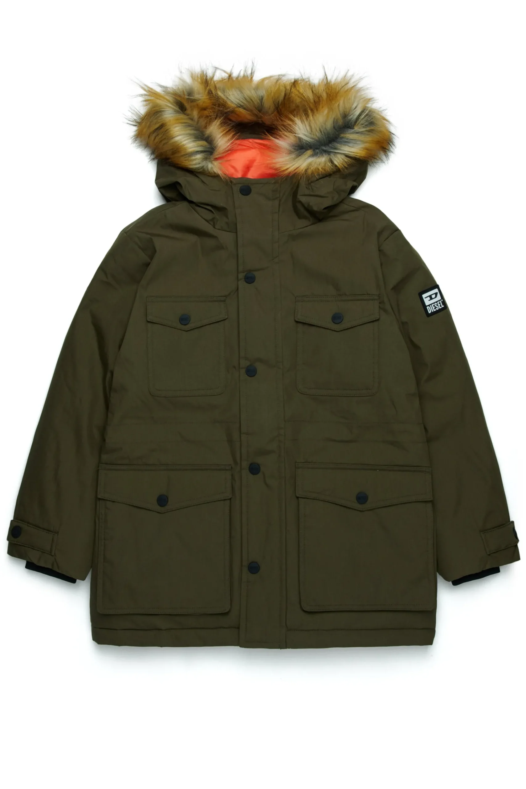 Jackets And Padded Jackets | Jackets And Padded Jackets>DIESEL Long padded jacket with front pockets dusty olive