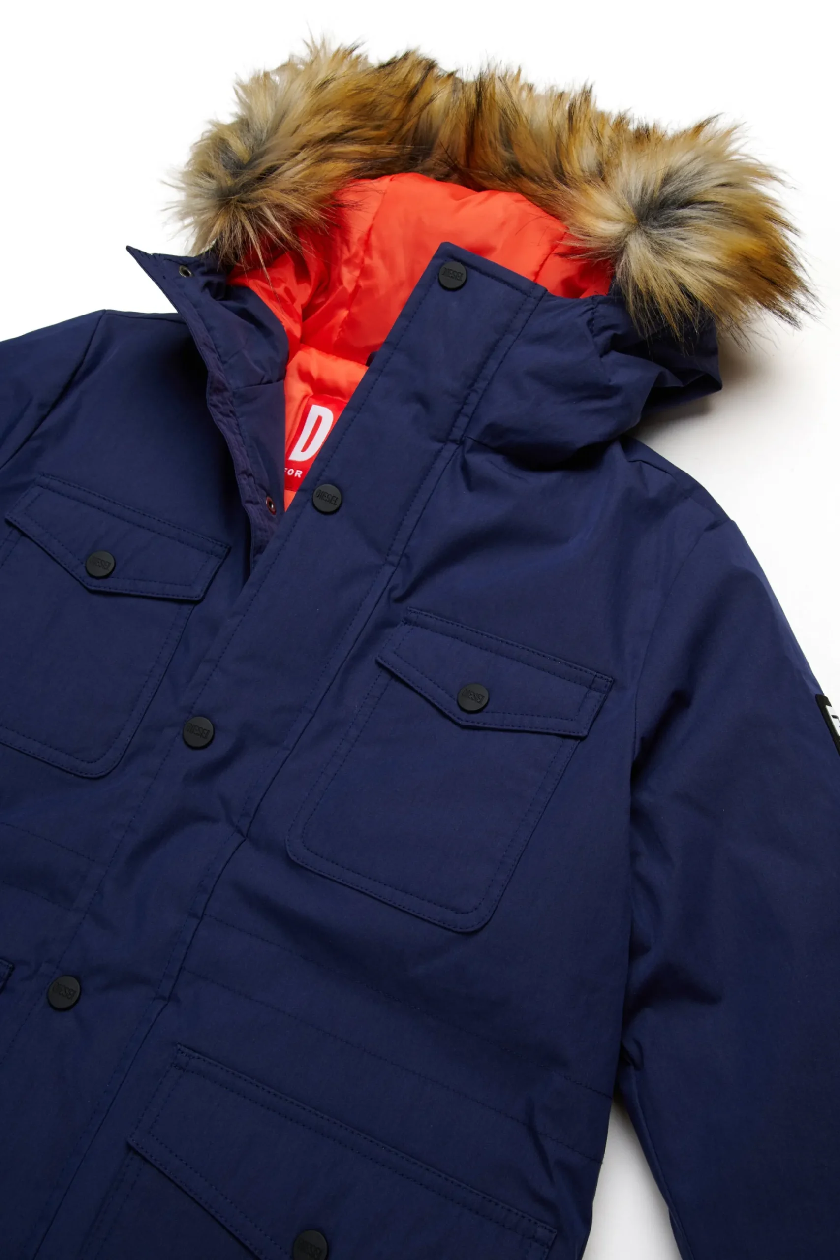 Jackets And Padded Jackets | Jackets And Padded Jackets>DIESEL Long padded jacket with front pockets blue peacoat