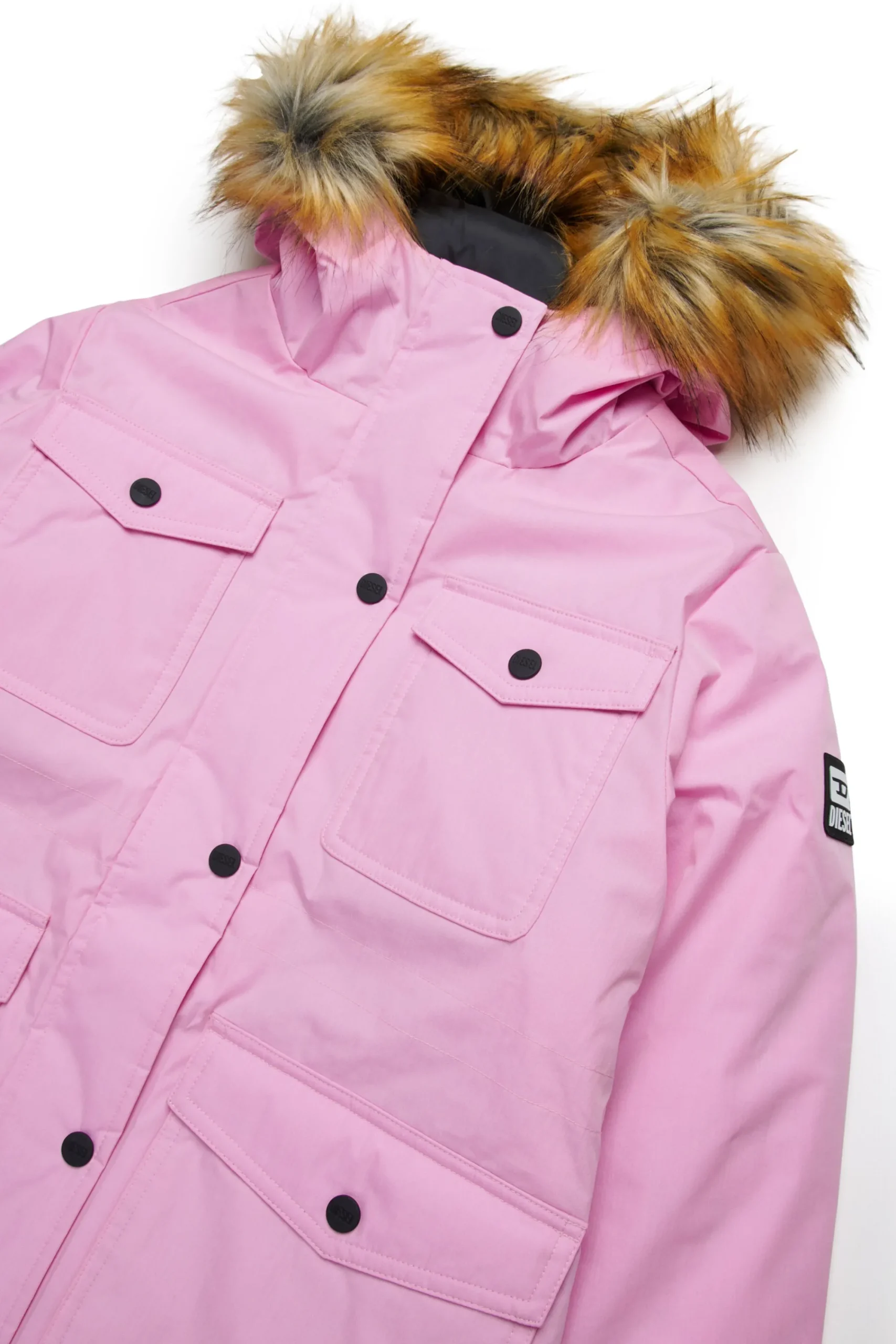 Jackets And Padded Jackets>DIESEL Long padded jacket with front pockets light pink