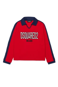 T-Shirts | Logomania>DSQUARED2 Long-sleeved polo shirt with patch tango red