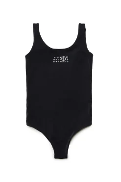 Swimwear | Logomania>MM6 MAISON MARGIELA Lycra one-piece swimsuit with branded numeric logo black