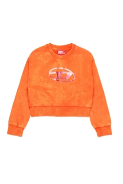 Sweatshirts | Oval D By Diesel>DIESEL Marbled cropped sweatshirt with Oval D logo orange