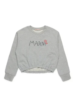 Sweatshirts>MARNI Flower branded crew-neck cropped sweatshirt inox gray melange