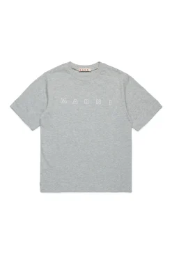 T-Shirts | Logomania>MARNI Outline branded T-shirt inox gray melange