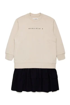 Dresses>MM6 MAISON MARGIELA Maxi-sweatshirt dress with double flounce beige