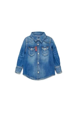 Shirts | Denim-Mania>DSQUARED2 Medium blue shaded denim shirt blue denim