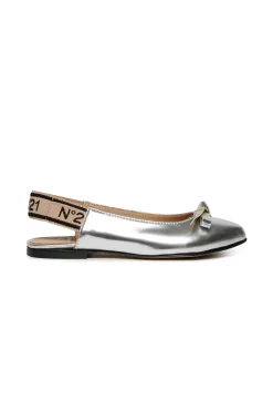Slippers And Sandals | Slippers And Sandals>N°21 Mirror-effect slingback ballerinas with bow silver
