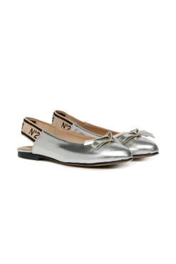 Slippers And Sandals | Slippers And Sandals>N°21 Mirror-effect slingback ballerinas with bow silver